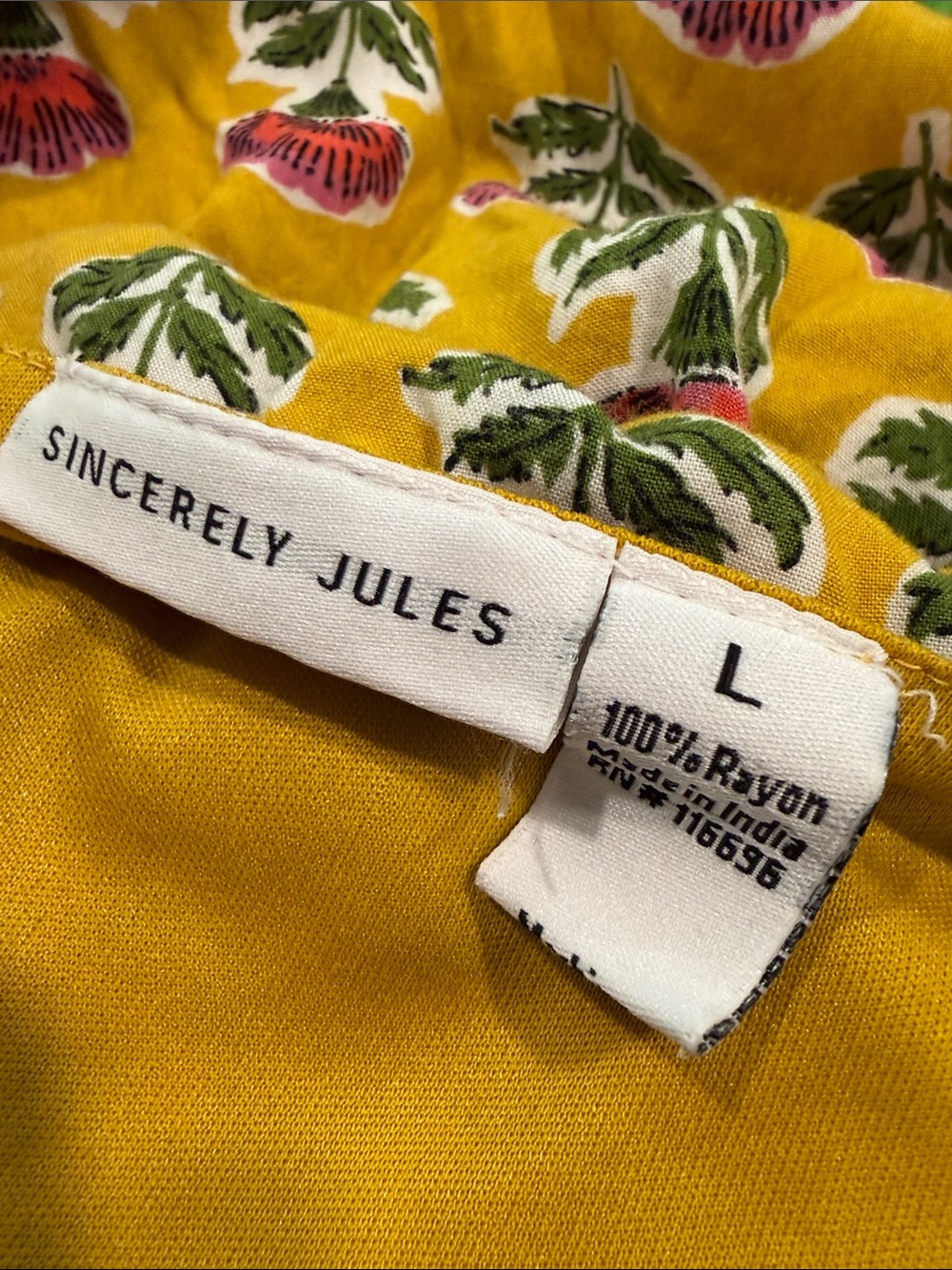 Sincerely Jules Yellow Floral Boho Babydoll Sleeveless Flowy Sundress Size L - Picture 5 of 8